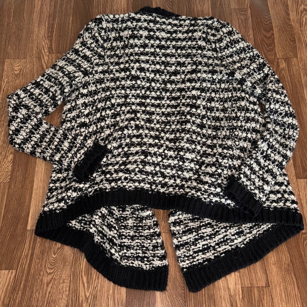 LOFT Black White Textured Knit Shawl Collar Cardigan Sweater M - Picture 5 of 5